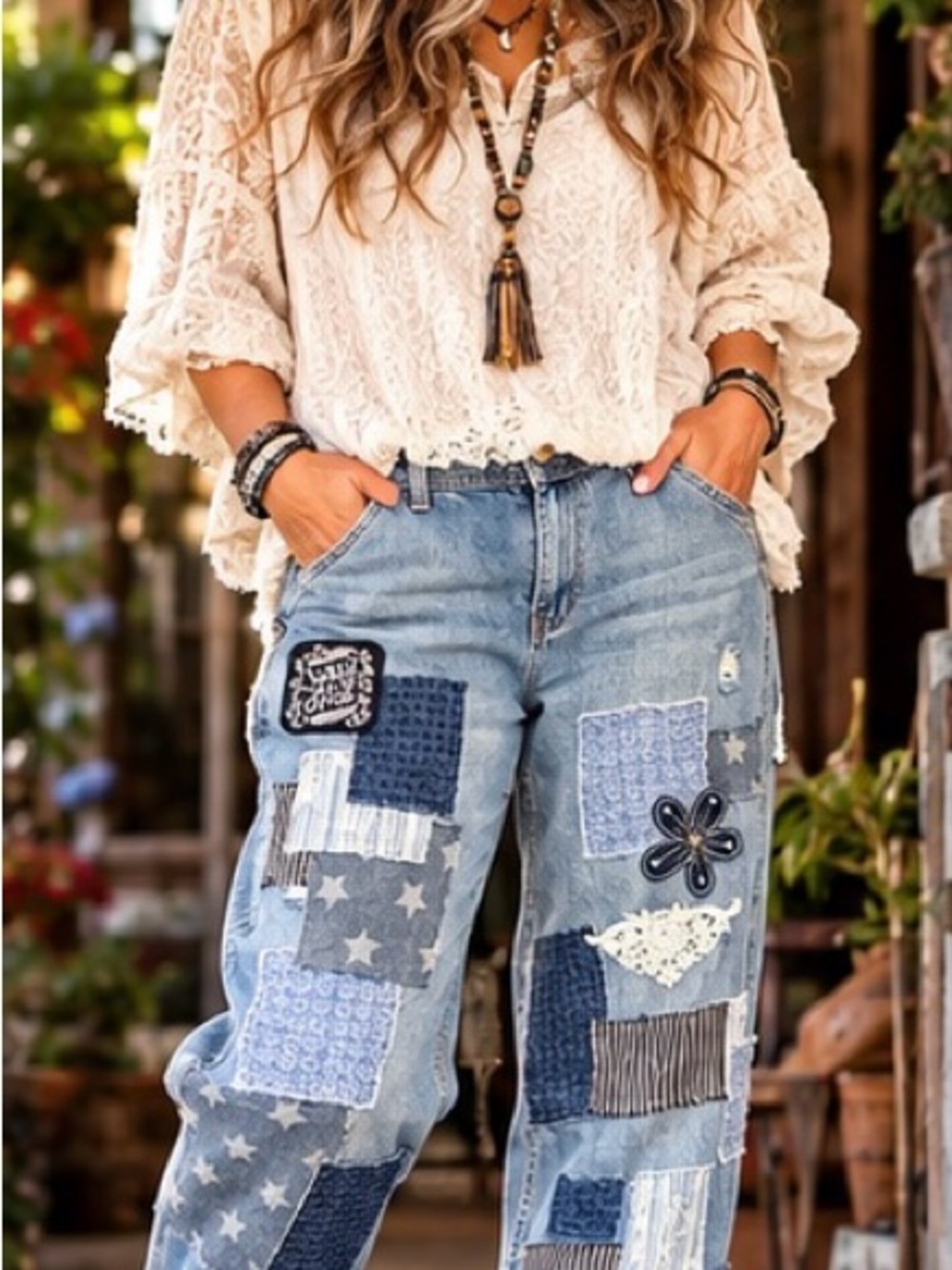💙🤍 Oli & Hali Patchwork Jeans — Customized Wearable Art — EUC 💙🤍